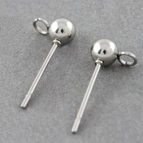 20pcs Stainless Steel Solid 3mm Round Ball Post Stud Earrings with Loop for Jewelry Dangle Earring Making