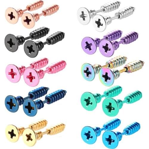 Unisex Women Men Earrings Stainless Steel Piercing Nail Screw Stud Earrings Punk Helix Ear Piercings Fashion Jewelry