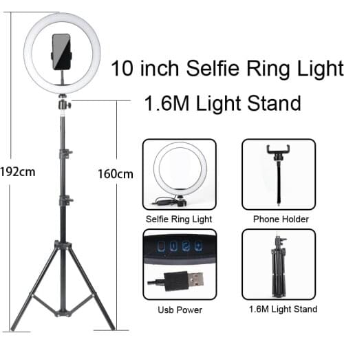 Ring Light LED Selfie Stand Tripod Dimmable YouTube Lamp Photo Video Camera Phone ringlight For Makeup Live Fill Light