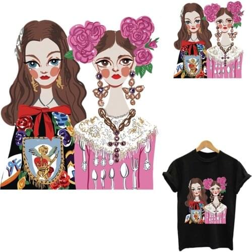 Heat-sensitive patches Two beauties stripes applique thermo stickers on clothes iron on transfers for clothing custom patch tops