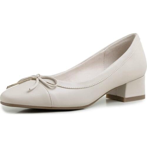 Low Heels Women Pumps Fashion Bow Block Heels Shoes Square Toe Dress Office Shoes Ladies Footwear Spring 2020 New Big Size 33-43