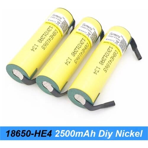 Turmera 20A Soldering Nickel 18650 HE4 2500mAh Battery for 12V 16.8V 18V 21V 25V Drill Screwdriver Battery and Electric Bike Use
