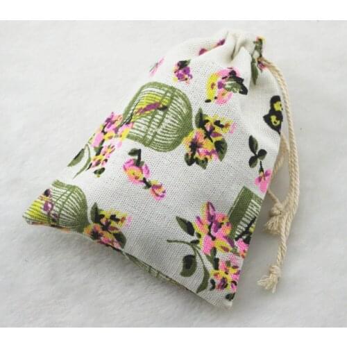 10x14cm Bird Vintage Cotton Burlap Jute Favour Candy Gift Bags Wedding Party Pouches