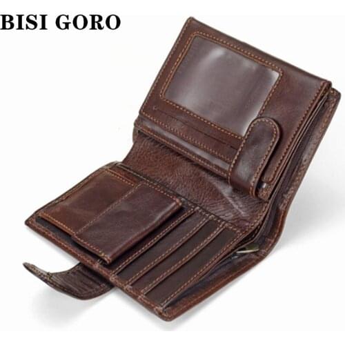 Bisi Goro 2019 Genuine Leather Men And Women Wallet Female Lady Cowhide Vintage Short Wallet Mini Pocket Perse Holder Coin Purse