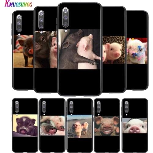 Bright Black Cover Cute Little Pink Pet Pig For Xiaomi Mi Poco M2 Note 10 9 8 Pro Play Mix 3 F1 Lite 5G Phone Case
