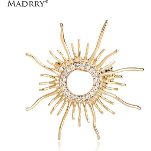 High Quality Sun Shape Brooch For Women Men Prong Setting Crystals Gold color Broches Hijab Pins Scarf Buckles Plastron Jewelry