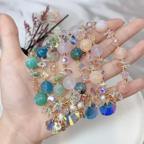 Blue/Green/Orange/Purple Shiny Shell Shape Crystal Bracelets for Women Female Summer Fashion Party Jewelry 2021 New YBR289