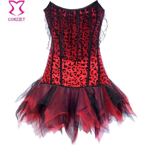 Gothic Gothique Corset Dress Steampunk Lace Red Leopard Overbust Sexy Corset Top Burlesque Bustier Corselet Korsett For Women