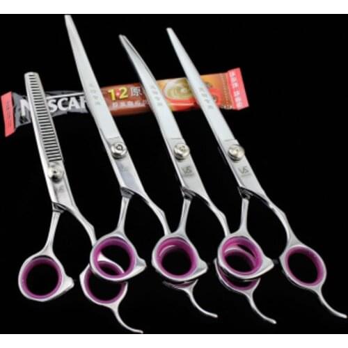 4PCS 7.0 Inch Professional Pet Bending Hair Straight Shear Scissors for Teddy Dog Beauty Downward Bending Cut Straight Scissors