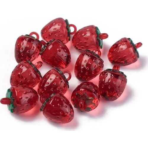 5Pcs 3D Red Strawberry Transparent Korea Acrylic Charms Pendants for Necklace Bracelet Earrings DIY Jewelry Handmade Accessories
