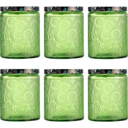 6pcs Embossed Glass Candle Container Kits Empty Round Candle Making Mason Jars