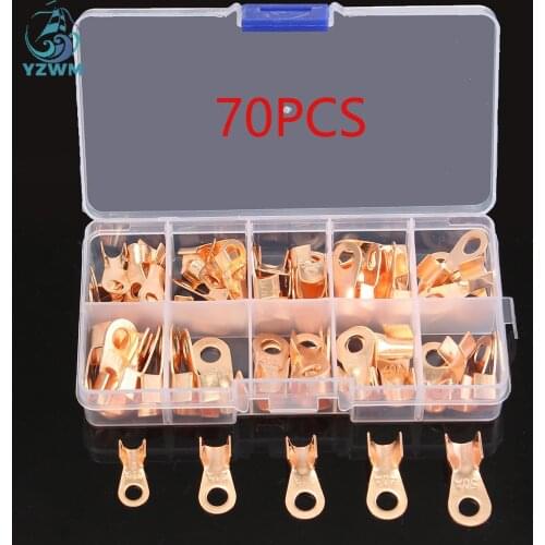 70pcs Box Packed Red Copper Ot Open Copper Nose Connector Crimping Lug Copper Sheet Terminal Copper Nose