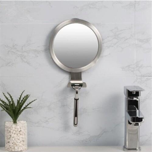 Bathroom Accessories Round Mirror Sucker Wall Mounted Anti Fog Stainless Steel With Hook