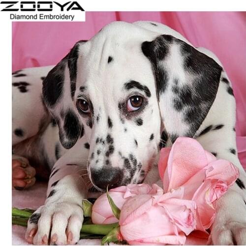 5D DIY Diamond Painting Flower &Dog Crystal Diamond Painting Cross Stitch White &Black Dog Needlework Home Decorative BJ1005