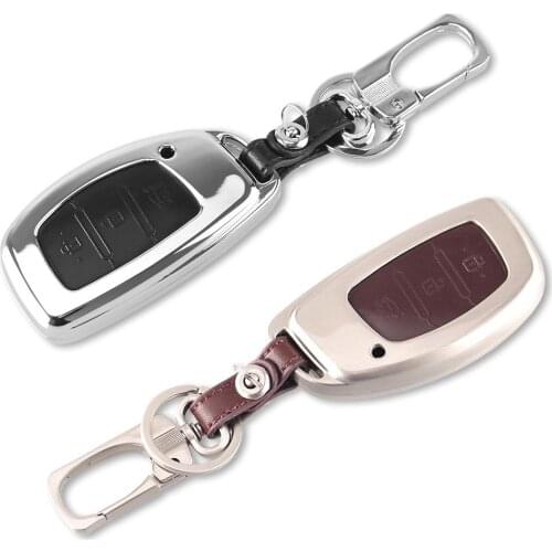 Car Key Cover Case Zinc Alloy/leather 3 Buttons For Hyundai Mistra IX35 Santafe Smart Key Cover Car Accessories