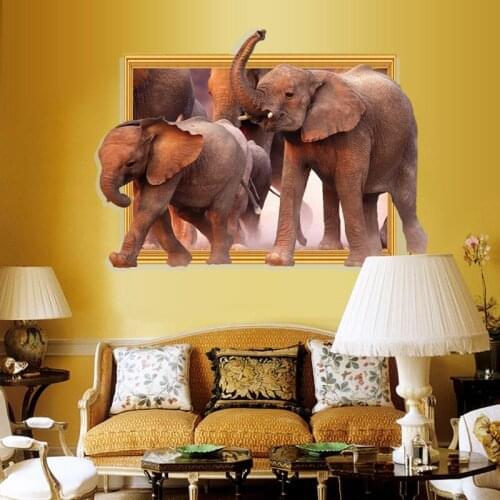 Free Shipping Hot 64.5cm*88cm 3D Wall Art Elephant Living Room Decoration Wall Sticker Animal Home Decor Adesivo De Parede