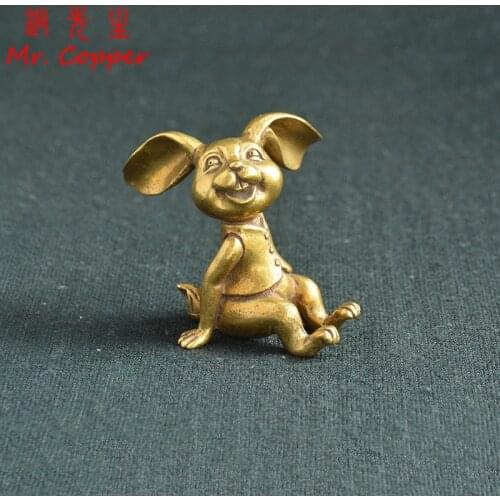 Pure Copper Lucky Rabbit Statue Desktop Ornament Vintage Brass Animal Tea Pet Solid Miniature Figurine Home Decoration Accessory