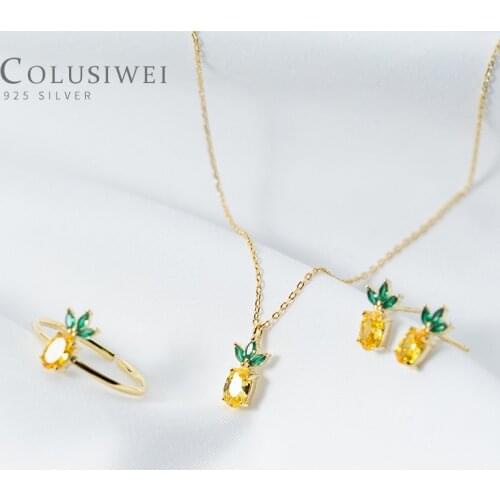 Colusiwei Summer Pineapple Silver Stud Earring Sparkling Crystal Fruit Ear Pin 925 Sterling Silver For Women Luxury Jewelry