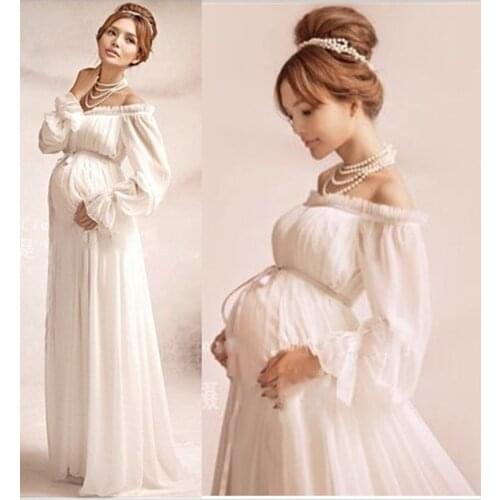 Pregnancy Long Dress White Cute Maternity Photography Props Shoulderless Maternity Dress For Women Formal Party Wedding Clothes