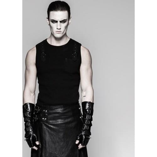 PUNKRAVE Mens Punk Style Long Gloves Handsome Unique Fingerless Stretch PU Leather Gloves