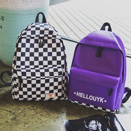 Joker Casual Canvas Bags Fashion Student Teenagers Shoulder Backpack Plaid Zipper Cell Phone Pockets School Bags Young Fashion