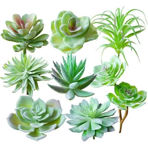 Artificial Green Succulent Decorative Flocking Succulent Plants Home Garden Office Wedding Decor Mini Bonsai Plante Artificielle