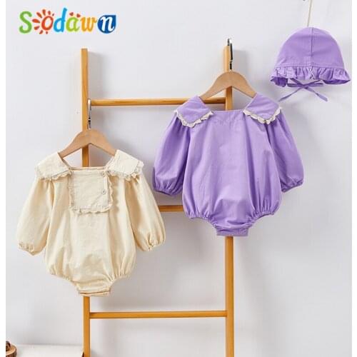 Sodawn Spring Autumn Spring Autumn Lapel Triangle Romper+Hat 2Pcs Girl Clothes Baby Clothes Girl Set Toddler Clothes