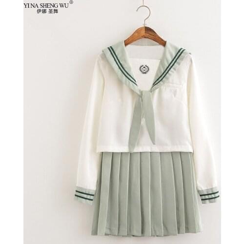 JK Uniform Set Matcha Green Japanese Korean Student School Uniform Girls Cosplay Clothes Top Skirt Sailor Suit Short Long Sleeve