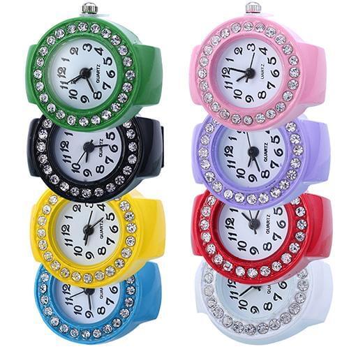 Fashion Quartz Finger Ring Watch Lady Watch Girl Watch Silicon Watch Round Watch Rhinestone Elastic Watch Gift