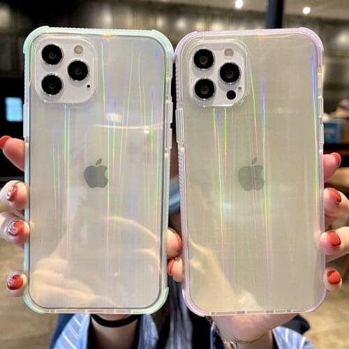 Soft Transparent Laser Phone Case For iPhone 11 12 Pro Max XS X XR Max Mini 7 8 Plus SE 2020 Shockproof Bumper Back Cover