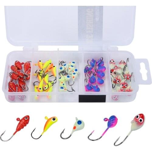 Goture 50pcs/lot Ice Fishing Jig Set 5 Types Winter Fishing Lure Kit With Luminous Lead Jig Head Hook