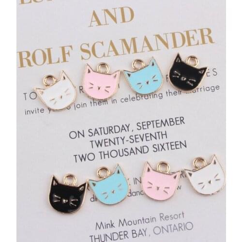 Adorable Cat Head Pendant Enamel Gold Color Charms DIY Accessories Jewelry Making For Handmade Necklace 100pcs/lot