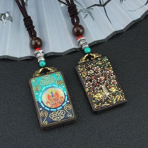 Unisex handmade necklace Nepalese Buddhist wealth tree ebony pendant and necklace ethnic statement mens and womens jewelry