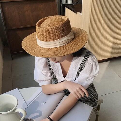 WeMe Hand-woven Vintage Hat Women Straw Hats for Outdoor Beach Sun Protection