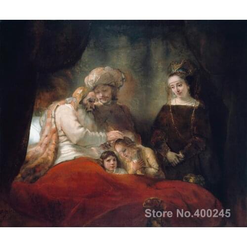 Portrait Artist Rembrandt van Rijn Paintings Jacob Blessing the Sons of Joseph High quality Hand painted