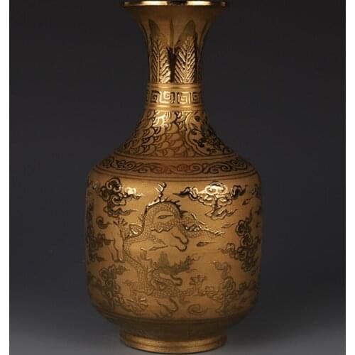 Ming Dynasty Xuande Year Mark Gilded Gold Dragon Pattern Vase Antique Ornament Antique Collection