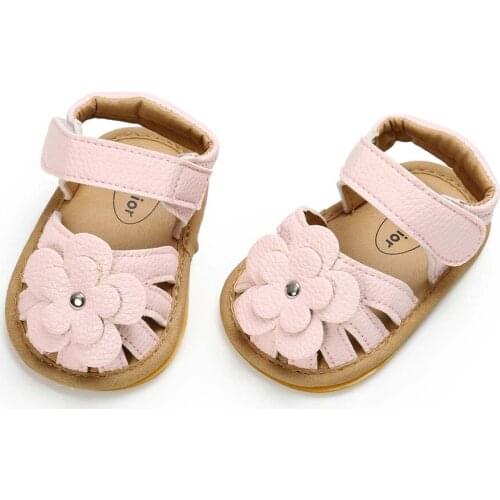 Baby Sandals Girl Boy Summer Outdoor Flower Princess Toddler Shoes PU Flat Non-slip Soft Sole Rubber First Walkers 5-colors