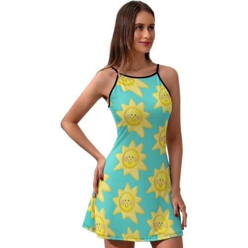 Sun Dress Suspender Tight Summer Dresses Girls Pattern Polyester Elegant One-Piece Dress