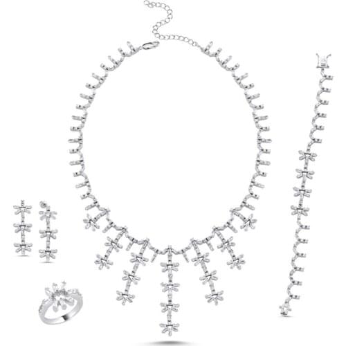 Silverlina Silver White Zircon Necklace, Bracelet and Earrings Set