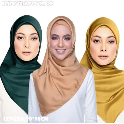 90cm*90cm Muslim Plain Hijab Scarf Women Square Scarves Headband Headscarf Wraps Shawls Neck Cover Scarves Solid Color Bandanas