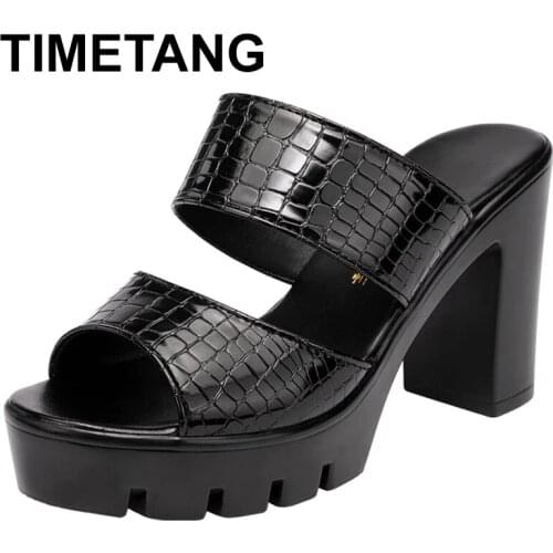 TIMETANGOpen Toe Platform Shoes Summer Slippers Woman Patent Leather Slides Women High Heels Slippers Ladies Plus Size 34-43