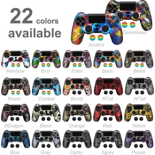 For Sony PS4 Controller Silicone Case Cover For PS4 Gamepads joystick with 2 thumbsticks Grips Cap