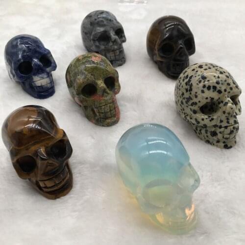 About5cmSkull Statue Natural Stone Carved Decoration Healing Crystal Reiki Gem Figurine Spiritual Wicca Energy Supplies Gemstone
