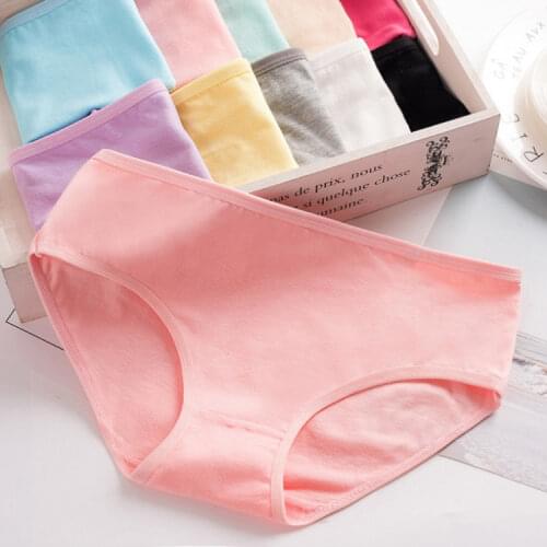 Pure Cotton Women Panties Underwear 95% Cotton Breathable Solid Candy Color Women Girl Briefs Underpant Lingerie Panty
