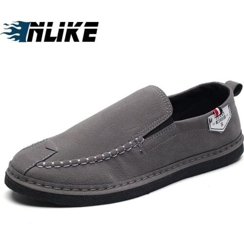 INLIKE Men Casual Shoes Leather Male Loafers Slip-On Cheap Doug Shoes Breathable Comfortable Boat Flat Footwear