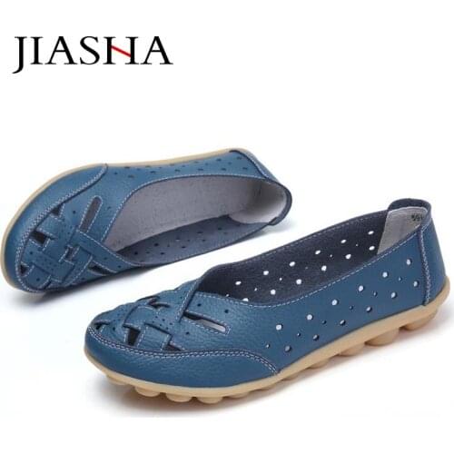 Genuine Leather Slip-on Shoes Woman Loafers Female Comfort Solid Color Hollow Flats Shoes For Women Sneakers Plus Size