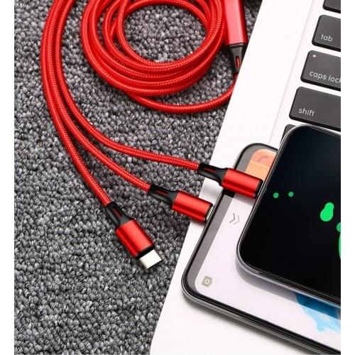 3in1 Data USB Cable For Android Phone Type C xiaomi huawei Samsung Charger Wire For IPhone iPad Fast Charger Charging Cable