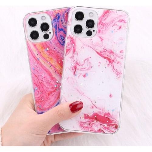 Vintage Marble Crack Glitter Phone Cases For iPhone 12 11 Pro Max XR XS Max X 8 7 6S Plus Soft Transparent Back Cover Coque