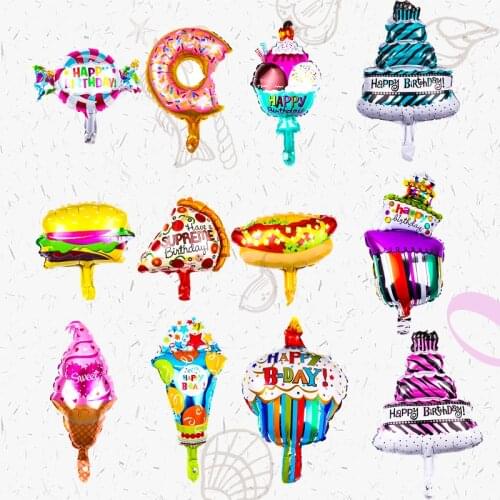 5PCS Mini Ice Cream Candy Foil Balloon Birthday Cake Donut Pizza Food Balloon Birthday Party Decor Kids Inflatable Globos Balls