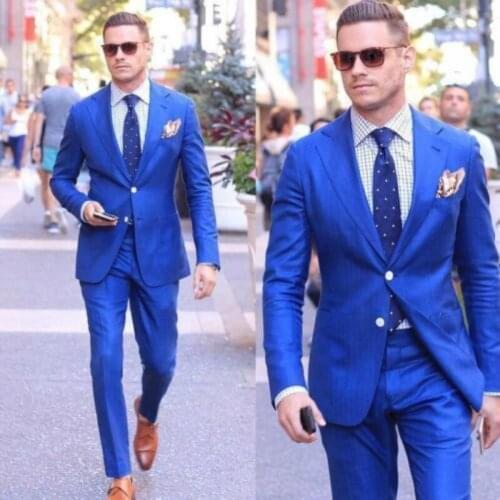 High Quality Royal Blue Wedding Tuxedos 2 Pieces Two Button Peaked Lapel Groom Wear Party Prom Best Men Blazer Suit(Jacket+Pants